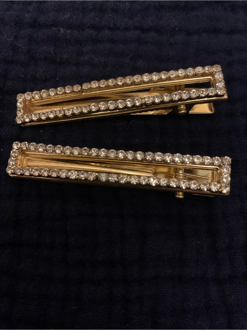 Gold Rhinestone Rectangular Hair Clips - Sparkling costume glam clips-pair